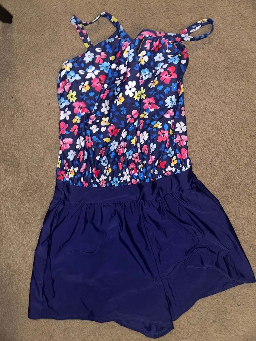 Plus Size 2x 18-20 BloomChic Floral Print Keyhole Pockets Swim Romper - Picture 10 of 14